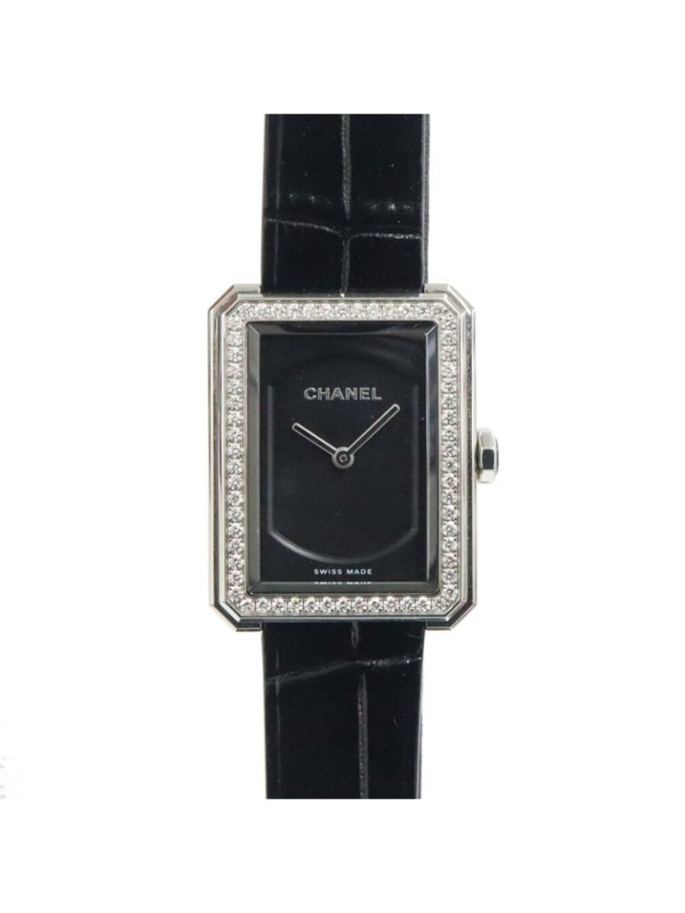 Chanel Boyfriend H6586 Black Diamond Bezel SS Leather Quartz